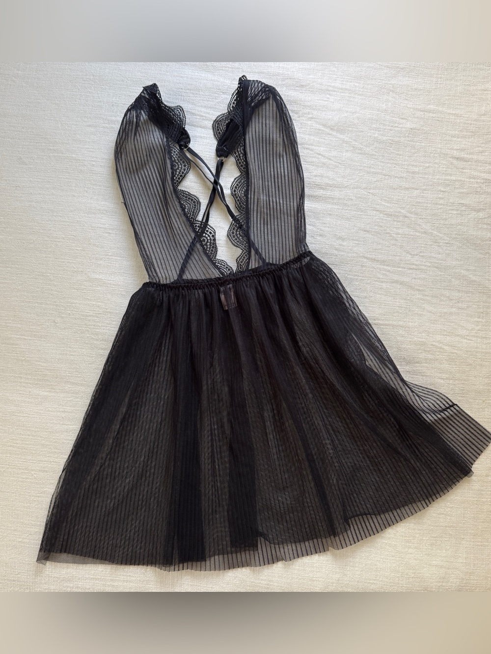 Victoria’s Secret Dream Angels Black Sheer Pleated Mesh Babydoll Top XS